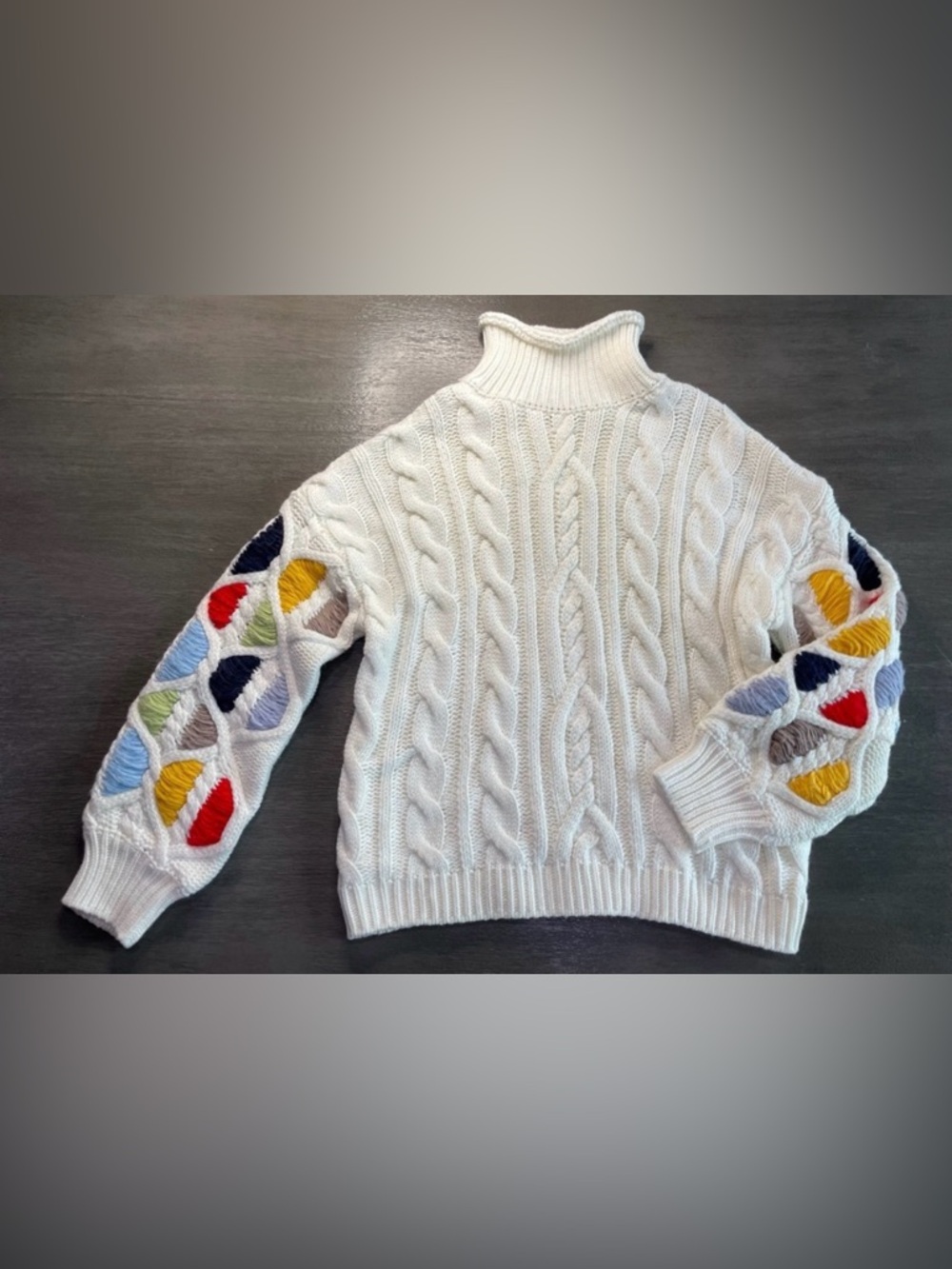 Mad For Love Sweater Cable Knit Colorful Sleeves S